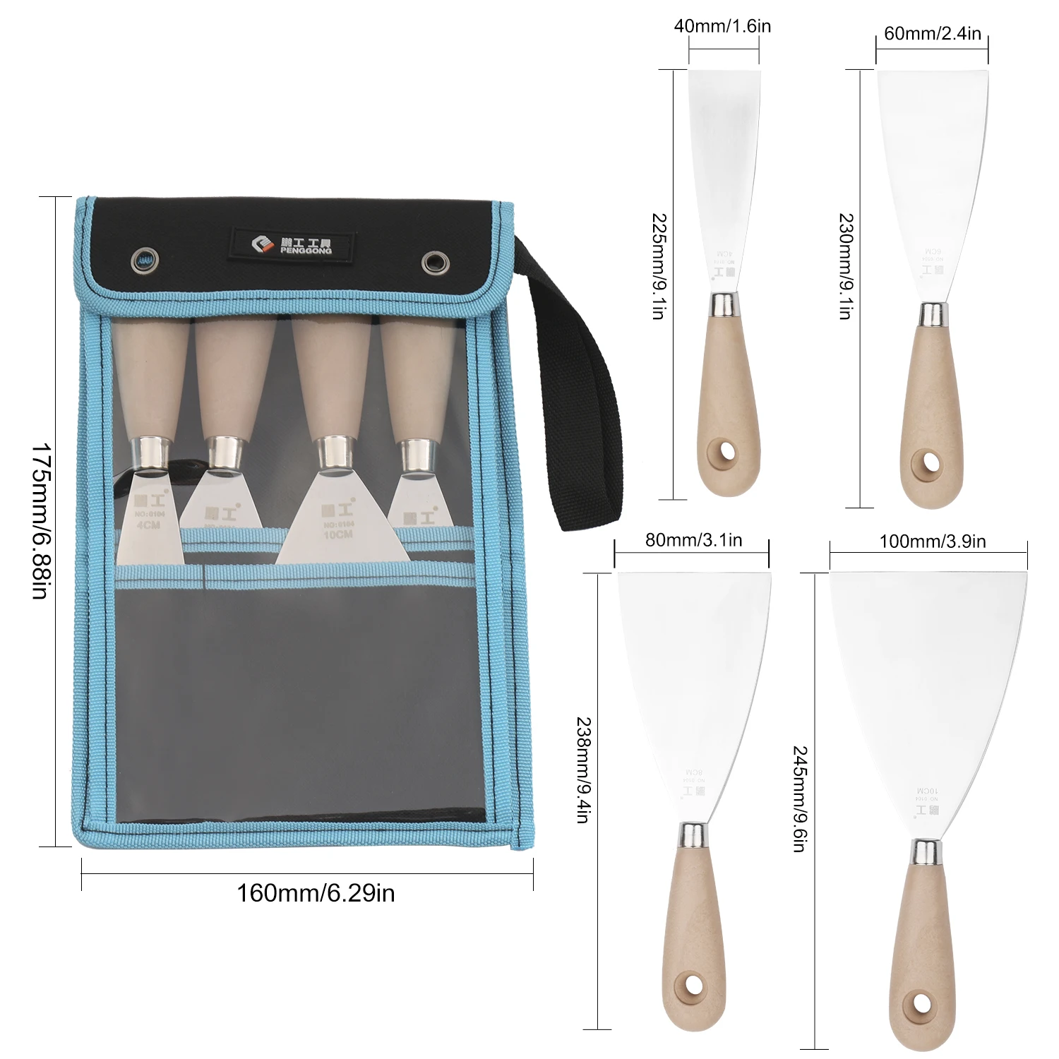 

4PCS Putty Knives Set Flex Drywall Knife Paint Scraper Spackle Kit Soft Grip Handle Heat Treated Steel Blade Putty Scrapers