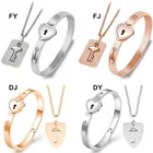 Парные ювелирные изделия для влюбленных браслет с замком в виде сердца браслеты из нержавеющей стали браслеты с подвеской в виде ключа ожерелье ювелирные изделия Прямая поставка