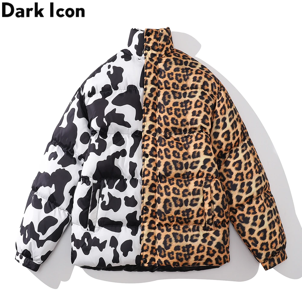

Dark Icon Leopard Patchwork Men's Coat Winter Warm Coats Outerwear Clothing
