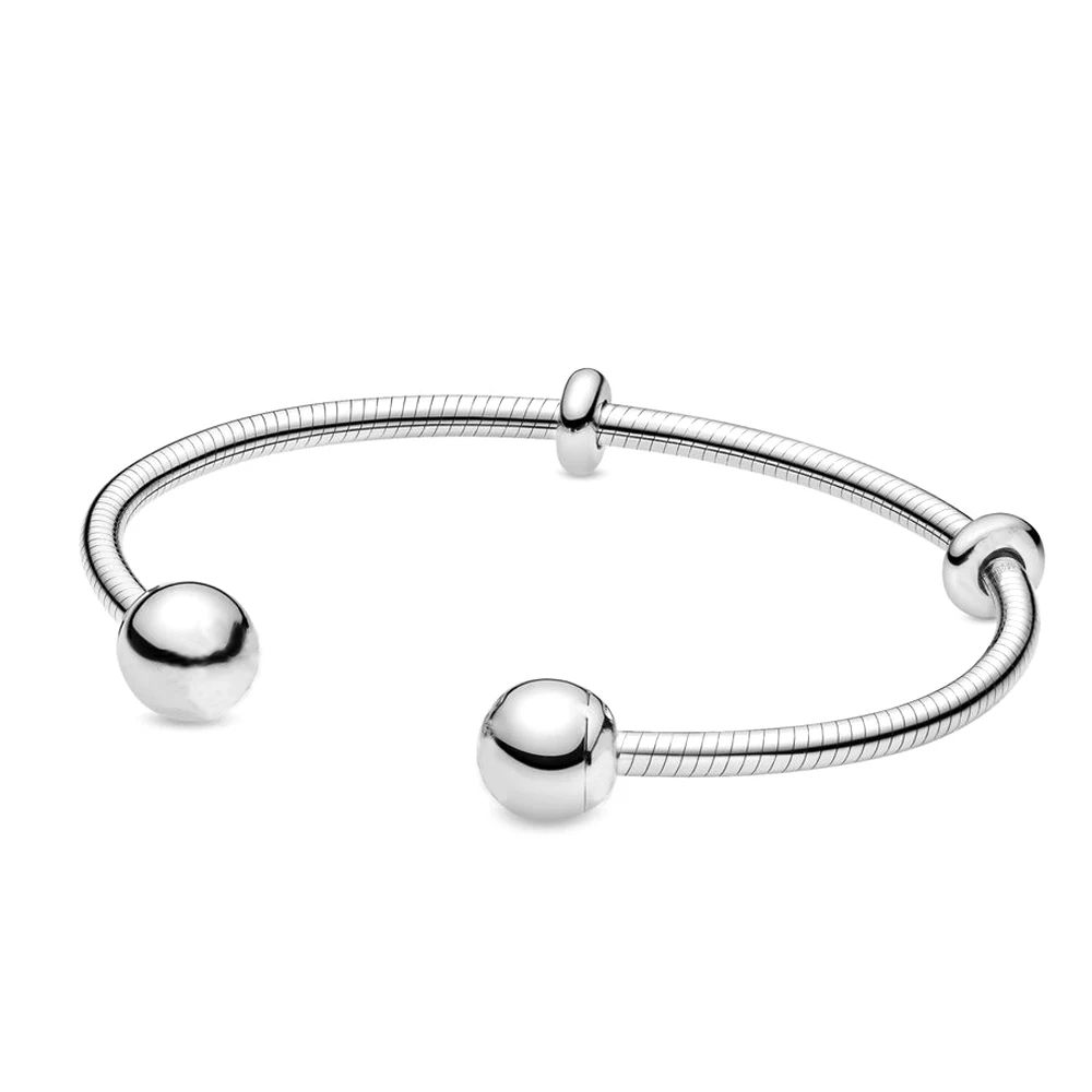 

QANDOCCI 925 Sterling Silver Moments Snake Chain Style Open Bangle Fits for Original Bracelets Jewelry Making