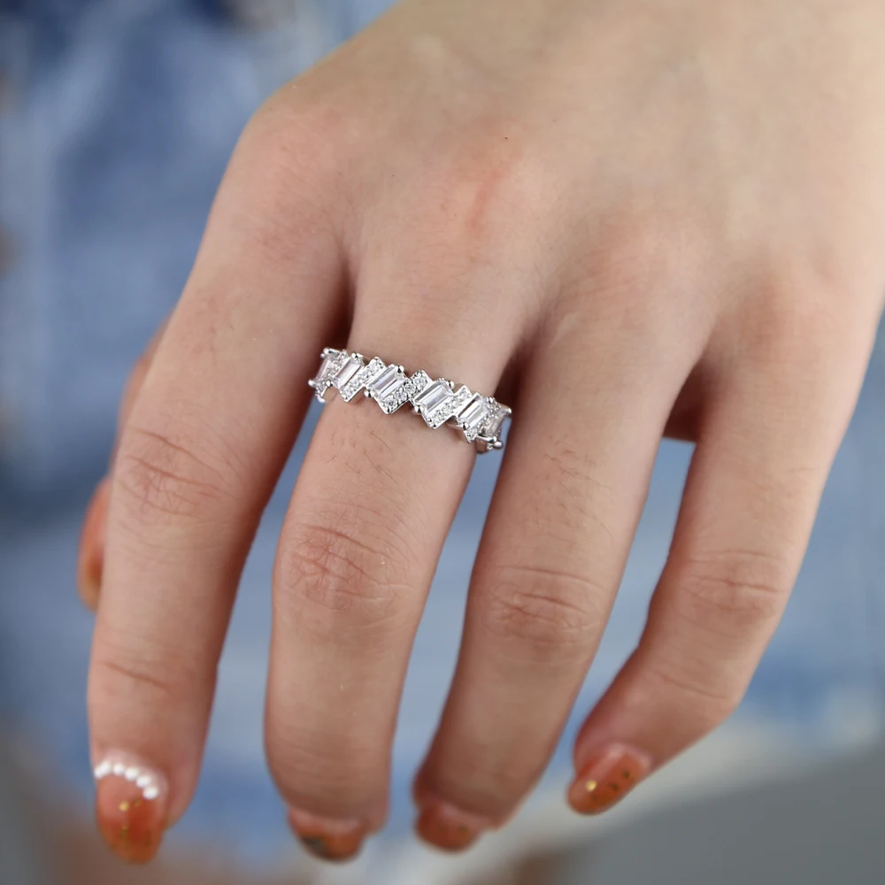 Белый золотой цвет крошечная полоса обручальное кольцо для женщин сверкающий