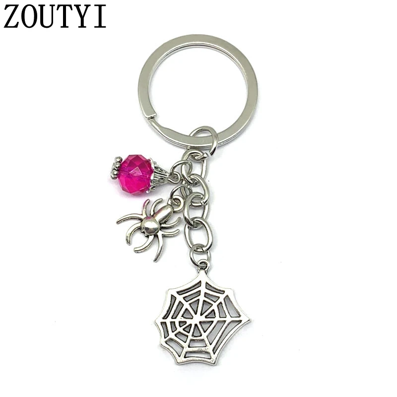 1 античный серебряный Хэллоуин стиль подвесной брелок Паук Кристалл бисером паук