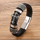 Мужской многослойный браслет, плетеный браслет из нержавеющей стали, черныйкоричневый