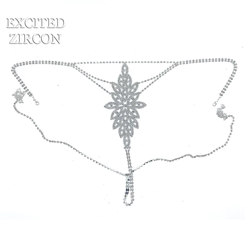 

Fashion Luxury Rhinestone Hollow Petal Oval Bra Thong Body Chain Sexy Women's Shining Crystal Bikini Nightclub Jewelry Set