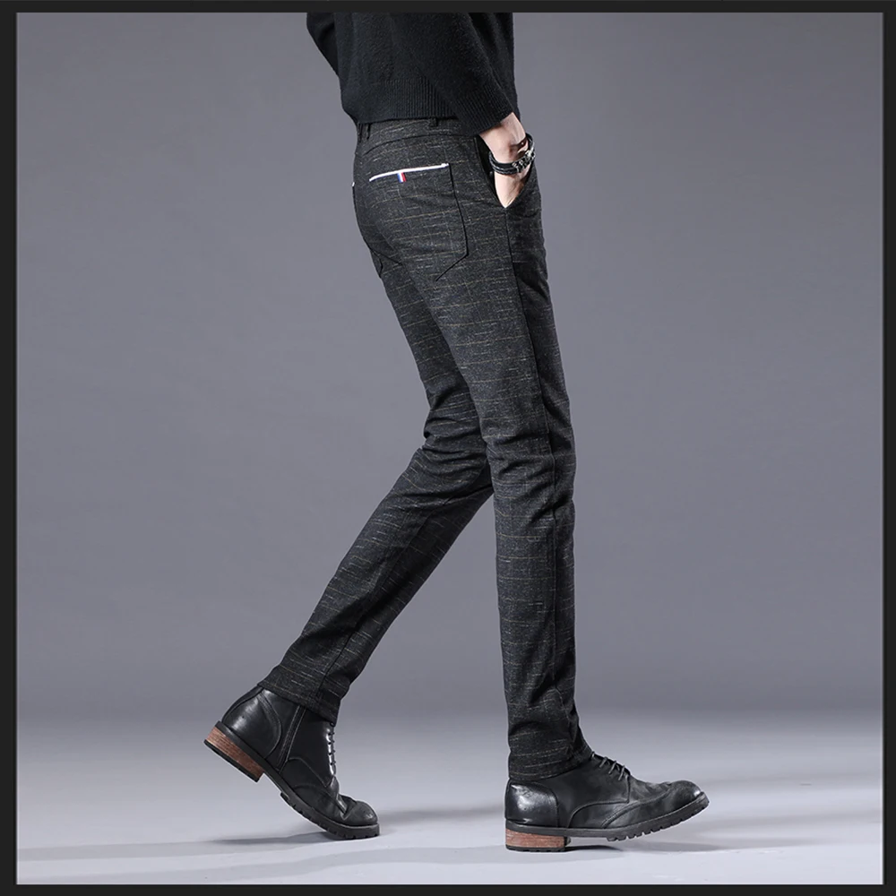 Мужские повседневные брюки для бега Классические облегающие в клетку хлопковые