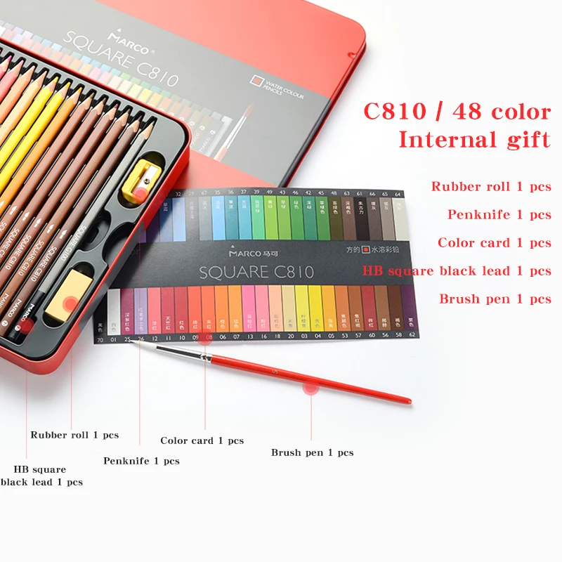 

24/48 color water-soluble color pencil oily brush hand-painted set color pen for beginners, art and professional iron box