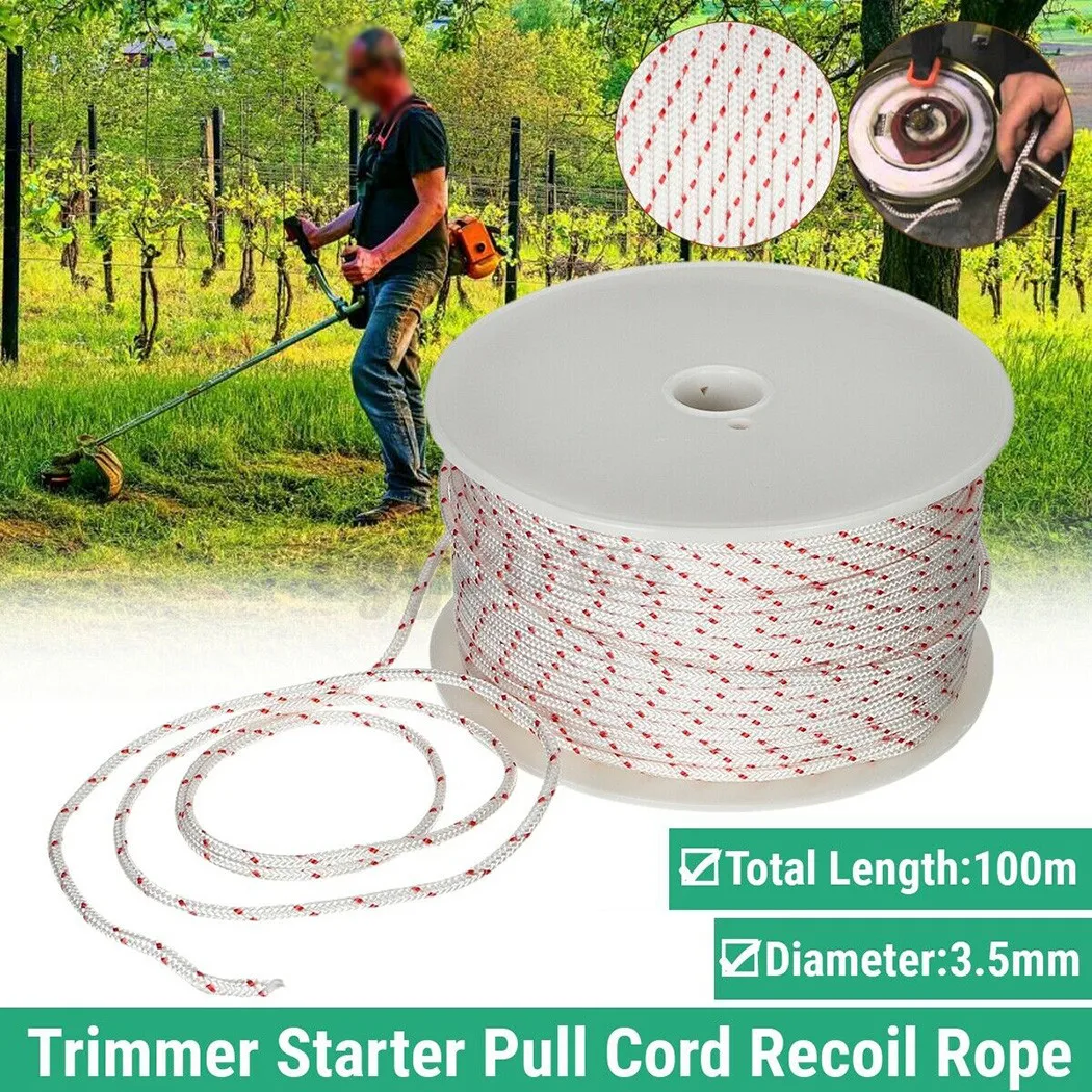 

New 3.5mm Nylon Trimmer Starter Cord Rope For Strimmer Chainsaw Lawnmower Engine White With Red Pot