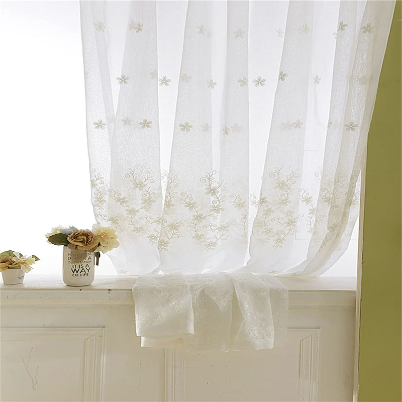 

American Sheer Curtains For Living Dining Room Bedroom Korean High Grade Flower Embroidery Tulle Curtain For Kitchen Custom