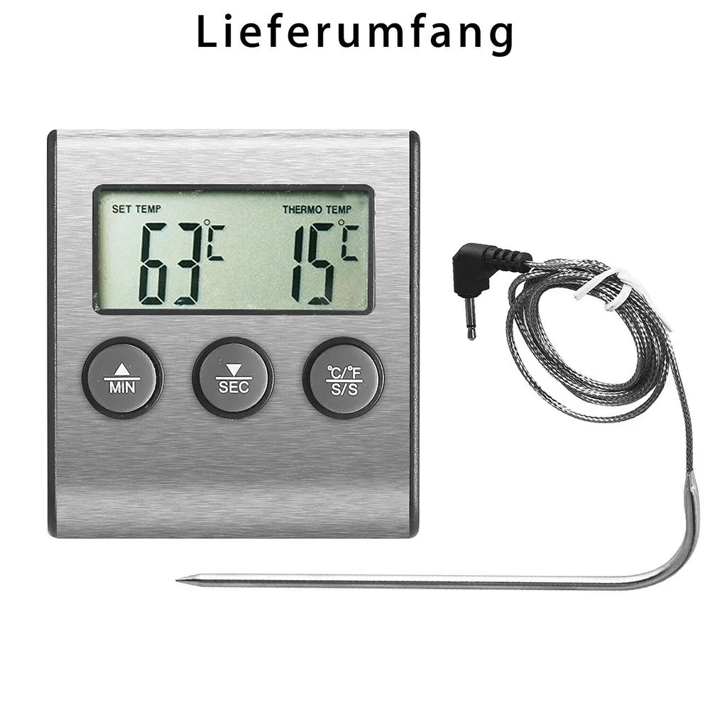 

Электронный термометр для духовки, кухонные Термометры для приготовления пищи, для мяса, барбекю, с таймером и будильником, 50C-300C
