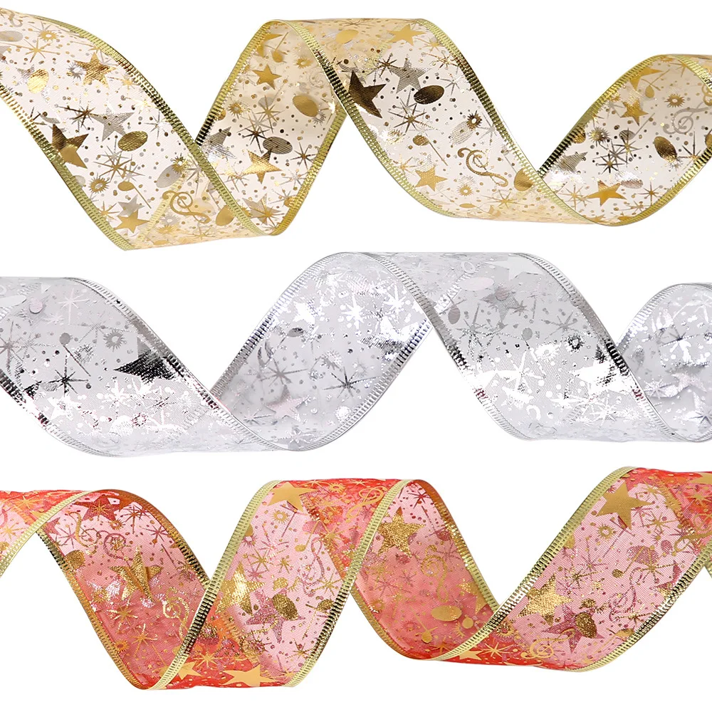 

5/10M Double layer Organza Bling Ribbon Wreath Flower Christmas Present Weeding Wire Edged Arts,Crafts Sewing Wedding Xmas Decor