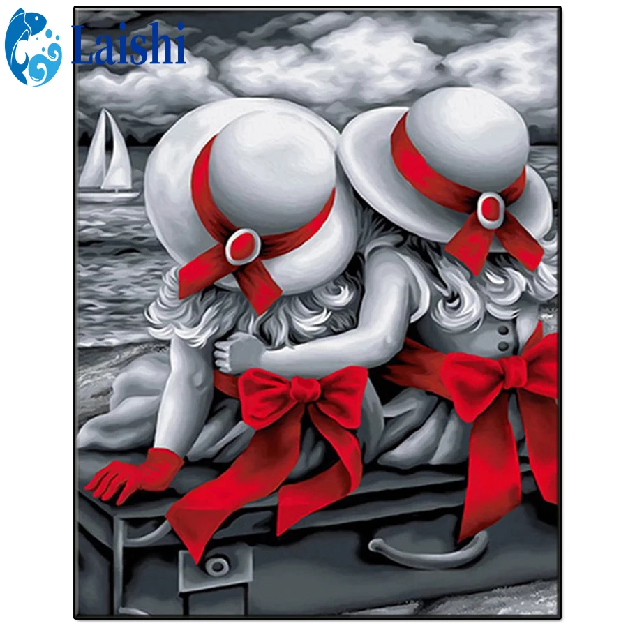 

5D DIY Two cute little girls are watching the sea Diamond Painting Full Square drill Home Decoration Embroidery Handcraft Art
