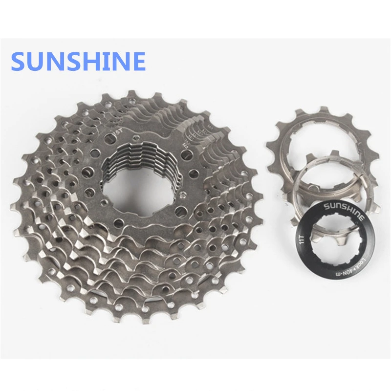 

SUNSHINE Cassette Freewheel Road Bicycle 9 Speed 11-28T High Tension Steel Nichrome Silver Flywheel Bike Parts
