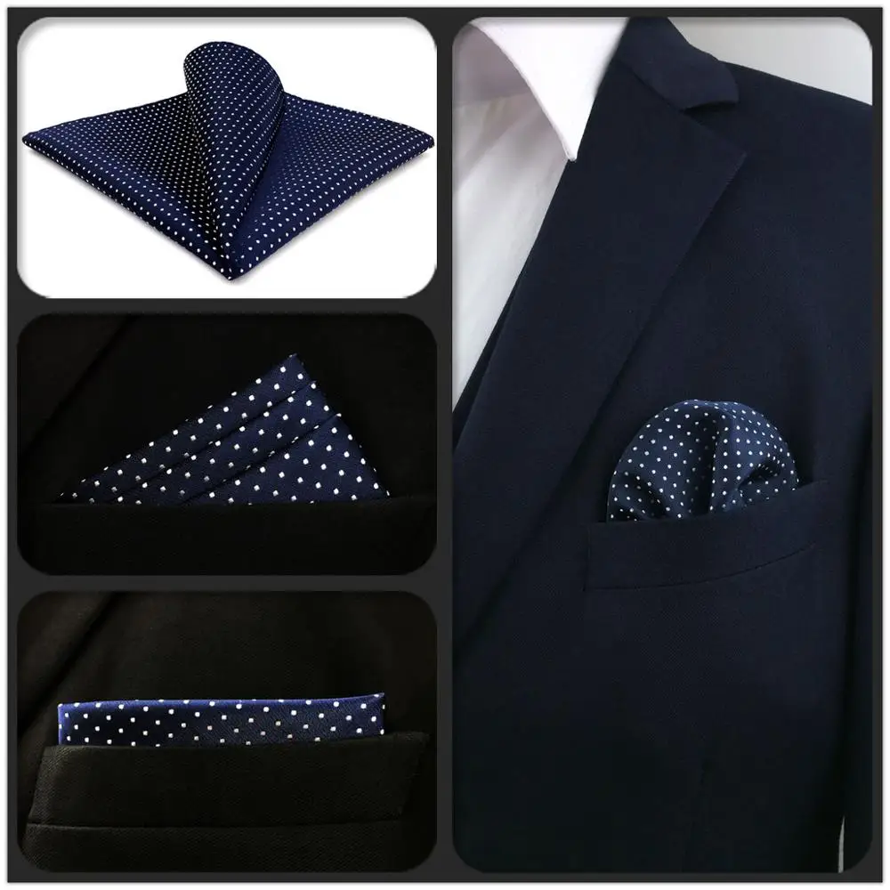 

MH6 Pocket Square Classic Polka Dots Navy Dark Blue White Mens Handkerchief Silk Party Business