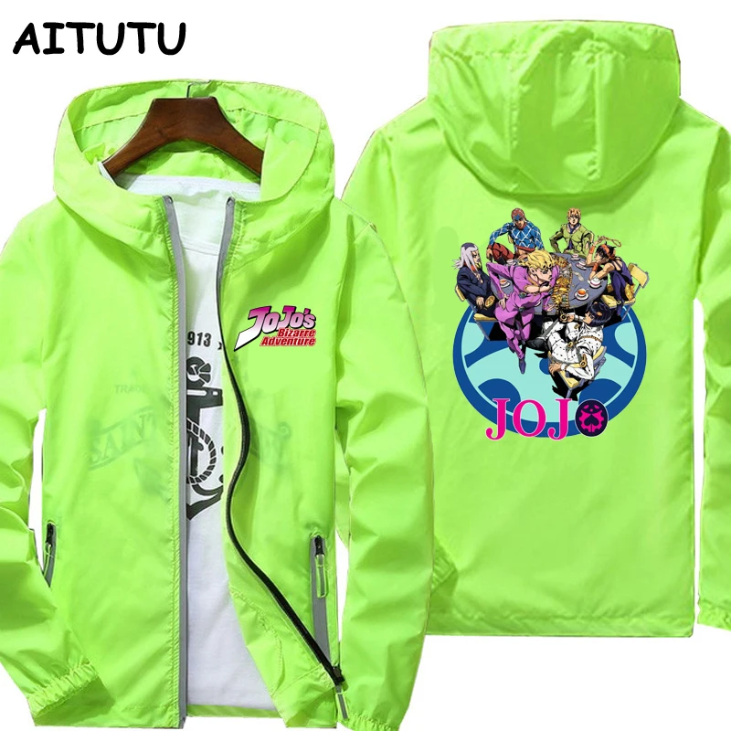 

Men's reflective zipper jacket women windbreaker casual hip hop Hooded coats streetwear Jojo's Bizarre Adventure anime jackets