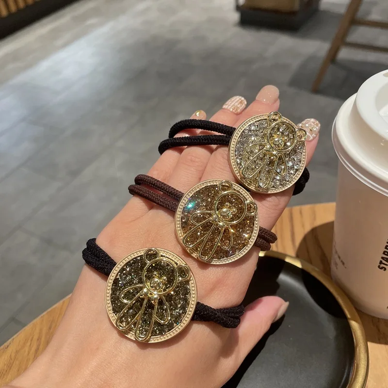 

Female Full Rhinestone Bear Hair Tie Lady Elegant Ponytail Head Rope