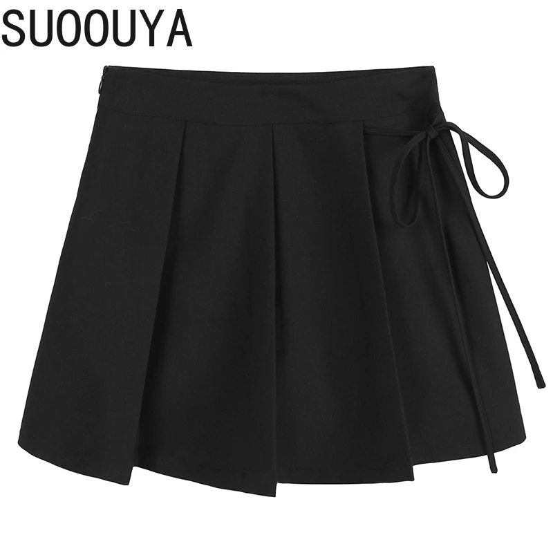 

[SUOOUYA] Women Elegant Bandage Black Pleated High Waist Mini Half-body Skirt Fashion Tide New Spring Autumn Female Skirts 2021