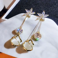 milangirl korean style sparking bling star round shape crystal opal long chain stud earring for women girl party fashion jewelry