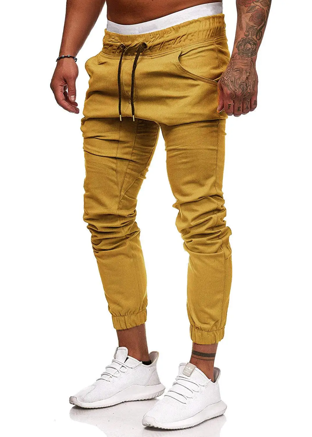 

Loldeal Hip Hop Men Jogger Fashion Casual Elastic Waist Harlan Solid Color Slim Sports Pants
