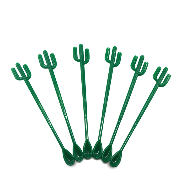 Dark Green 2 6 шт./компл. Кофе ложки с длинной ручкой Мёд ложки перемешать цветочные горшки для цветов, Пластик Чай комбинированных ложек и вилок мороженого десертные ложки, столовая посуда - Цвет: Dark Green 2