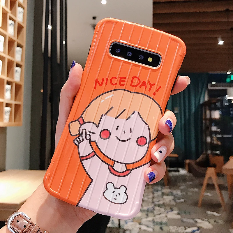 Тонкие Чехлы YHBBCASES 3D для чемоданов мягкие чехлы Samsung Galaxy S10 Plus S8 S9 милый мультяшный