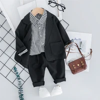 spring autumn baby boys clothing sets toddler infant outfit gentleman style coats plaid shirt pants children casual clothes