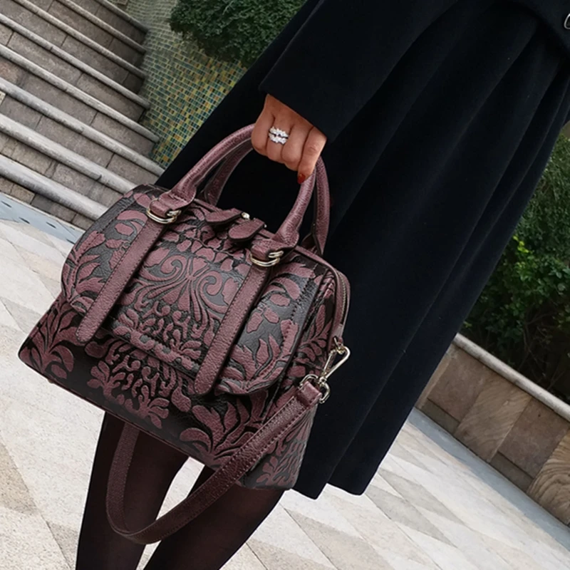 

Новинка 2022, модные женские сумки из натуральной кожи с цветами, Простые портативные вместительные сумки-мессенджеры на одно плечо