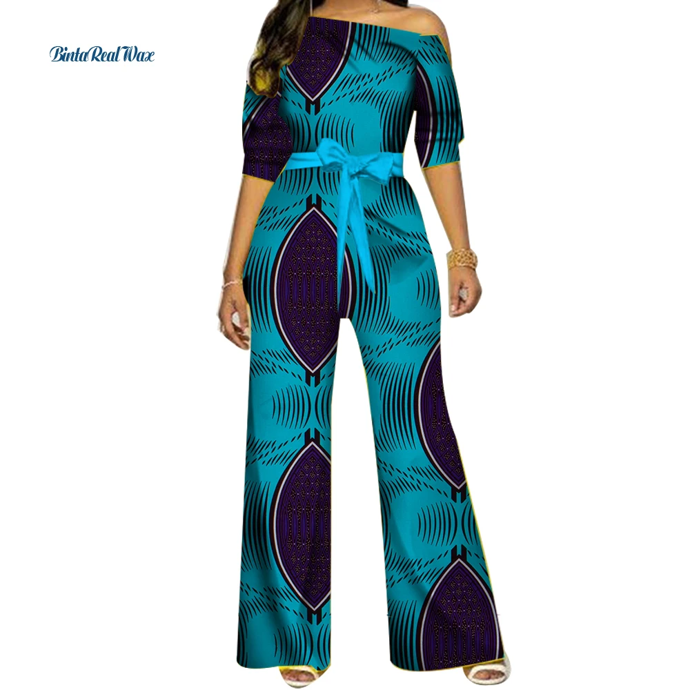

African Clothes Dashiki Ankara Print Romper Jumpsuit Women African Clothing Bazin Riche Cotton Jumpsuit with Waistband WY3925