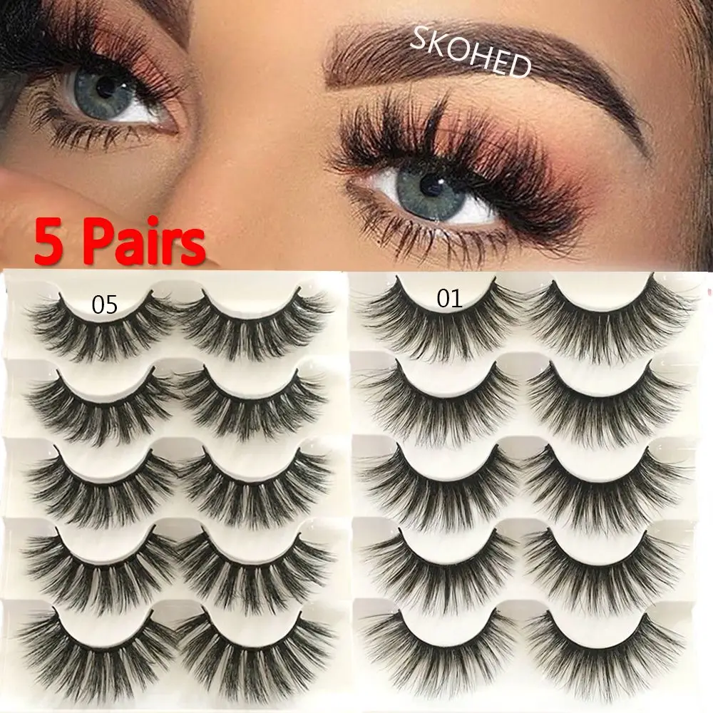 

SKONHED 5 Pairs 3D Faux Mink Hair False Eyelashes Fluffy Wispy Natural Long Lashes Handmade Cruelty-free