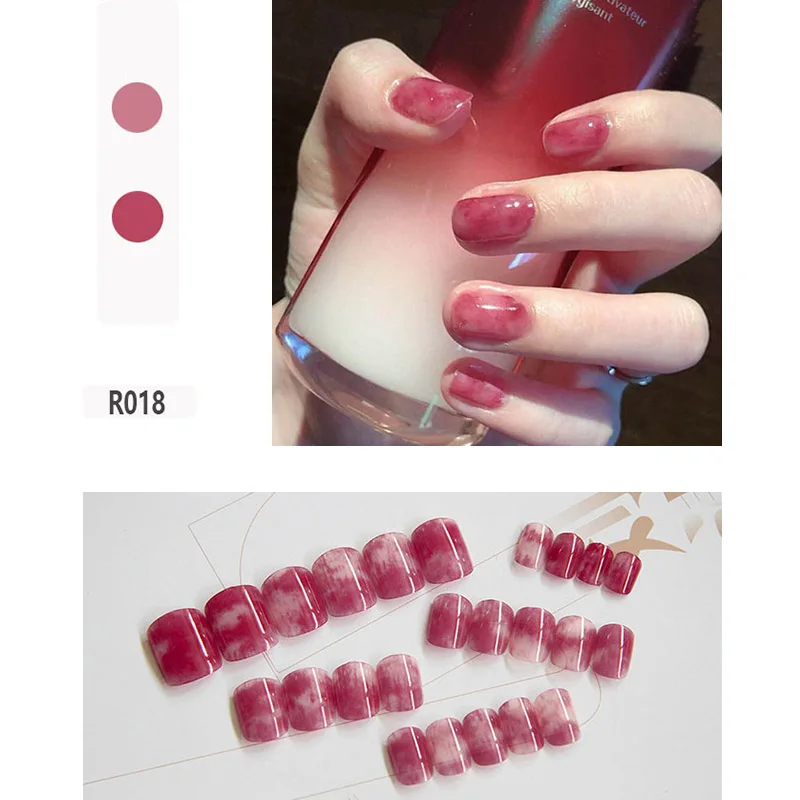 High Quality Fashion Style Wearable press on nails short Waterproof 24 Pieces Boxed Fake Nails Finished Nail Patch with Glue T