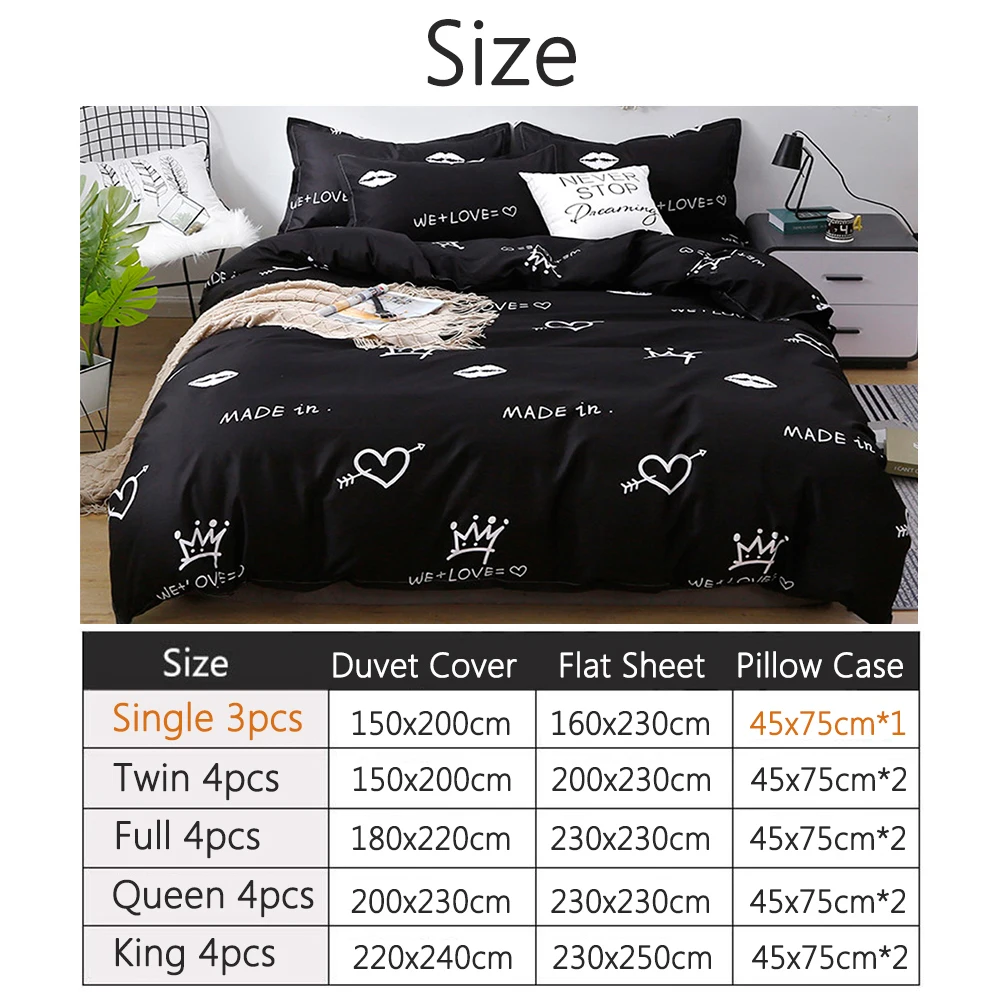 

Modern Bedding Set Queen King Black Duvet Cover Set Crown Soft Quilt Cover With Sheet Pillowcase Cartoon Bedclothes 3/4pcs