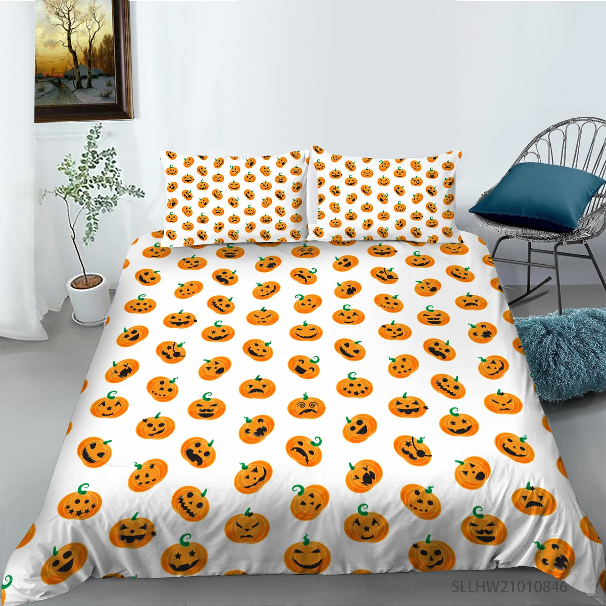 

3D Bedding Set Cartoon Pumpkin Lantern Print King Size Duvet Cover Set 2/3 Pcs Highend Bedclothes Room Decor