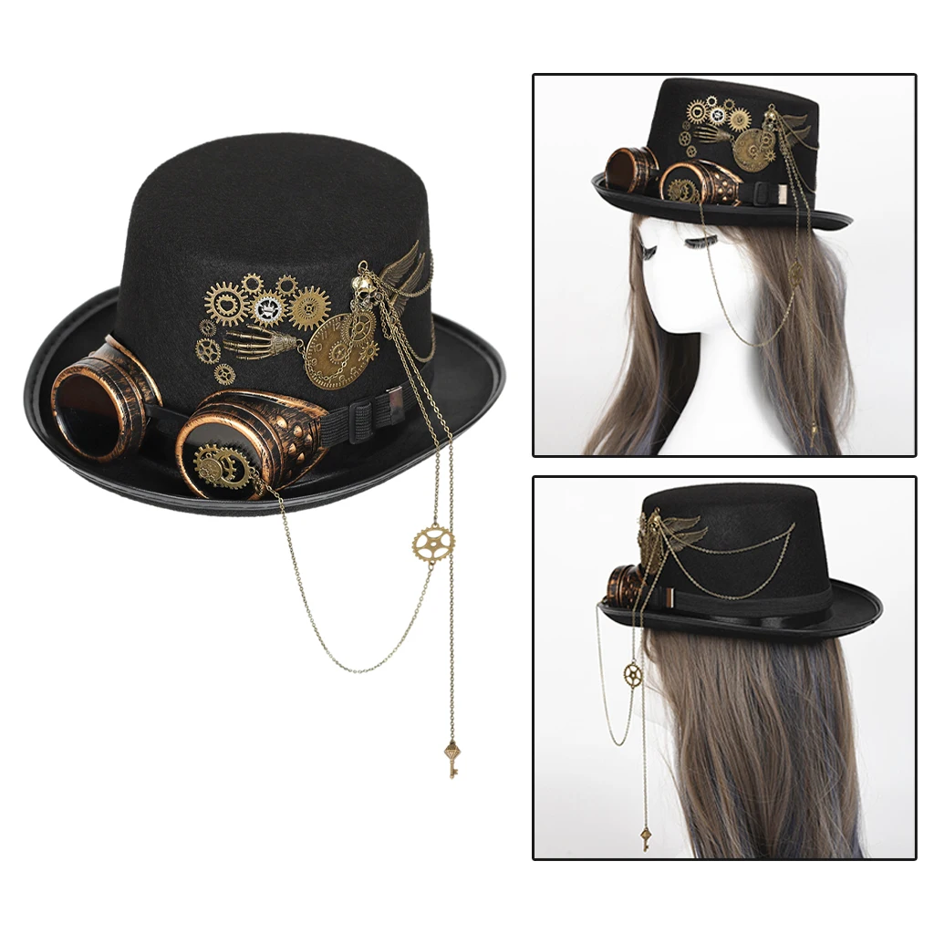 

Vintage Style Steampunk Gear Glasses Floral Black Top Hat Punk Style Fedora Headwear Gothic Lolita Cosplay Hat