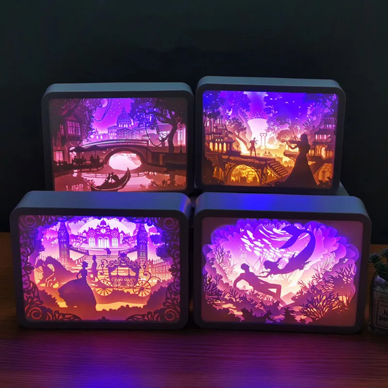 Творческий резные тени Бумага светодиодный ночной Светильник USB 3D арт