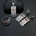 Набор свадебных ювелирных изделий из серебра 925 пробы для женщин, разноцветный кубический цирконий, серьги с белым кристаллом, подвеска, кольцо, ожерелье