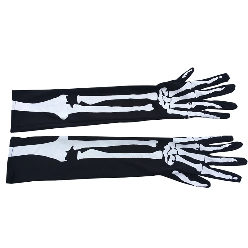 

Halloween Scary Gloves Skeleton Gloves 1 Pair Women Men Long Gloves Elbow Length Ghost Bone Gloves Full Finger Mittens