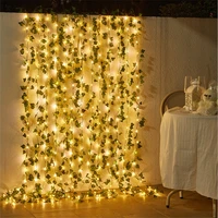artificial ivy solar string lights fairy lights garland green leaf vine light for party wedding outdoor garden decoration