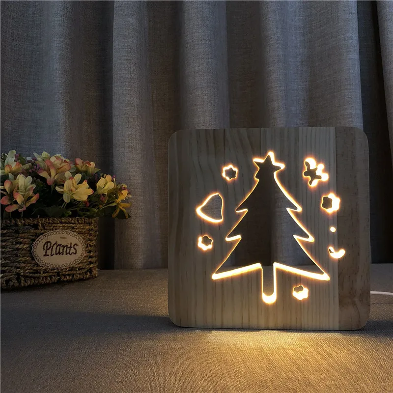 Christmas Tree Led Table Lamp Led Wooden Night Light Solid Wood Table Lamp Night Light Decoracion Navidad Hogar Chritmas