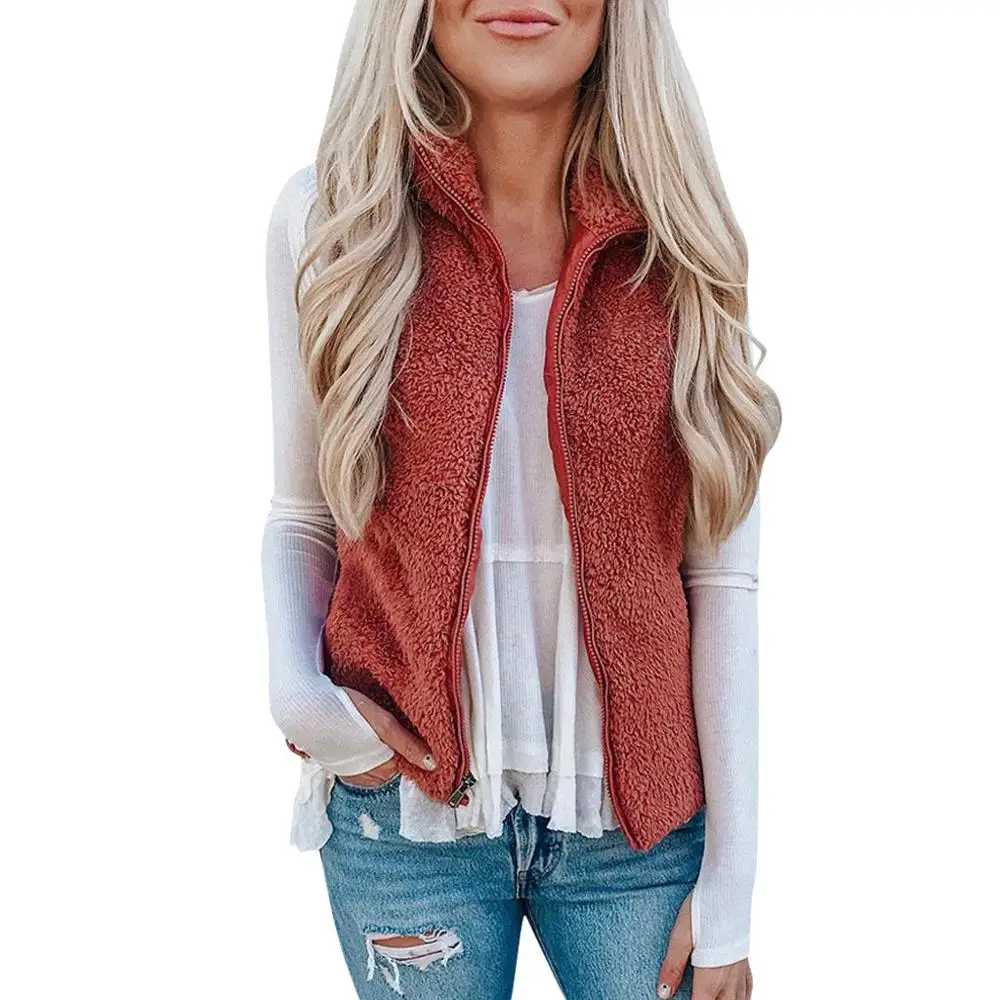 2019 женский жилет Осень-зима однотонный без рукавов красный на бретелях открытая