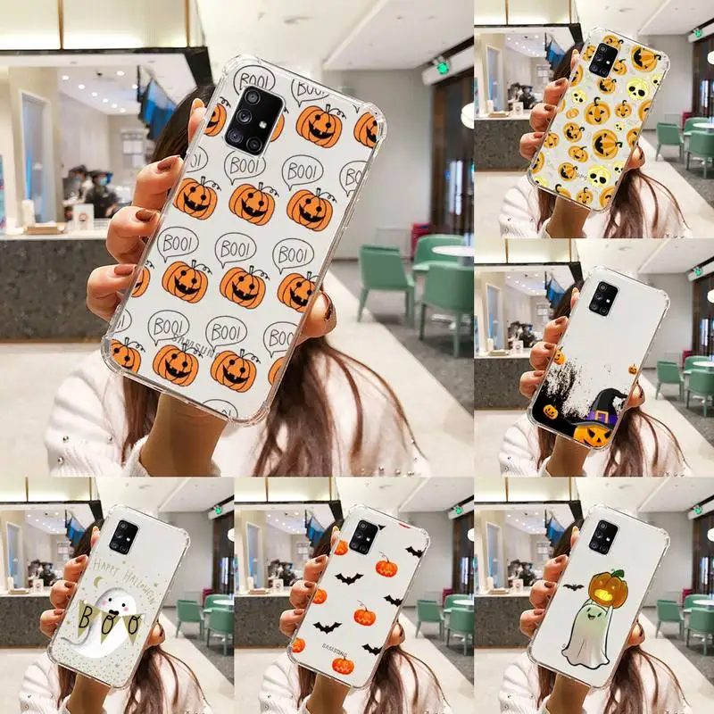 Halloween pumpkin bat cute Phone Case Transparent For Samsung A51 A50 A71 A70 A81 M60S Note S21 S 20 10 9 8 11 E Plus Ultra