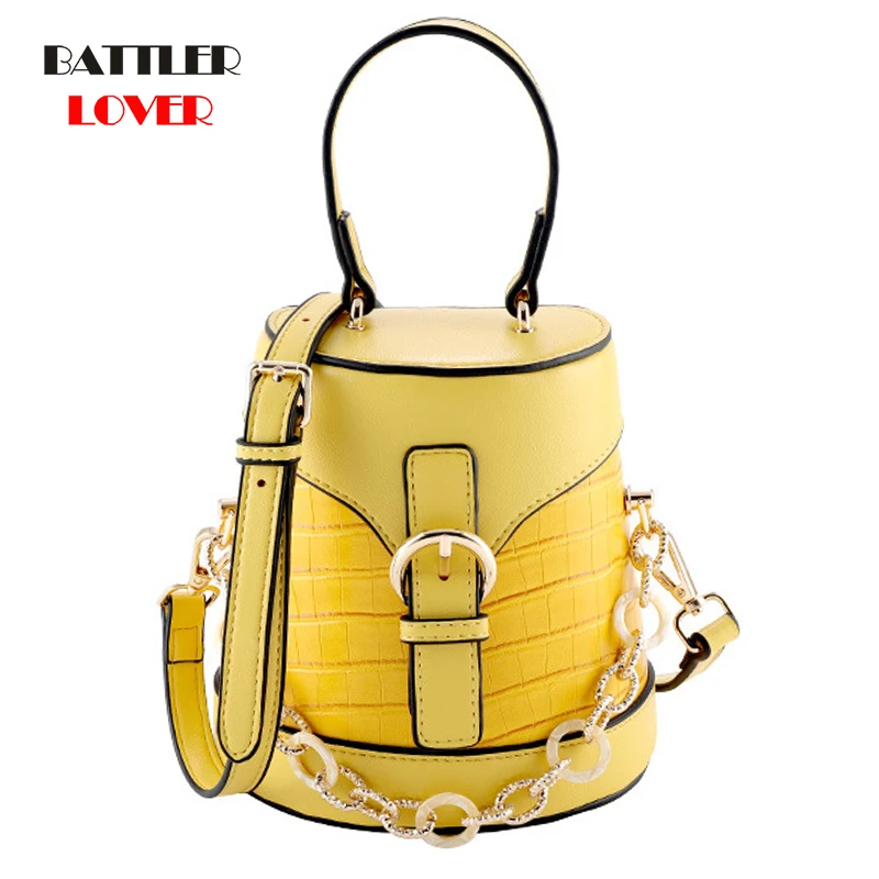 

New Bucket Handbags For Women 2021 Chains Luxury Design Shoulder Bags Female Stone Pattern Crossbody Purses Ladies Casaul Totes
