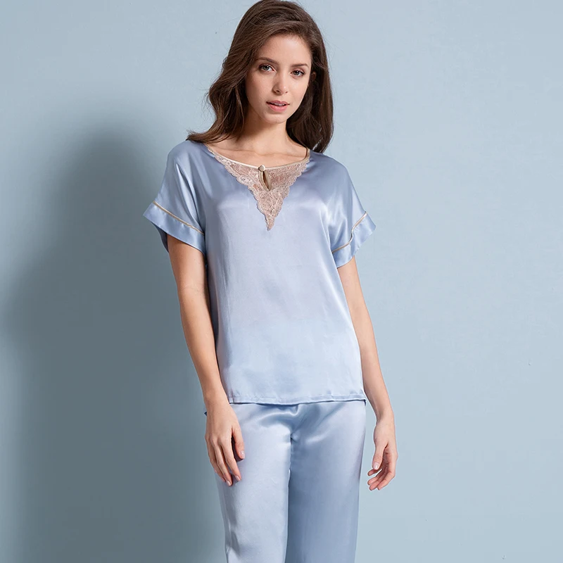 Пижама из 100% натурального шелка короткая женская пижама 2020 однотонная Mujer для сна
