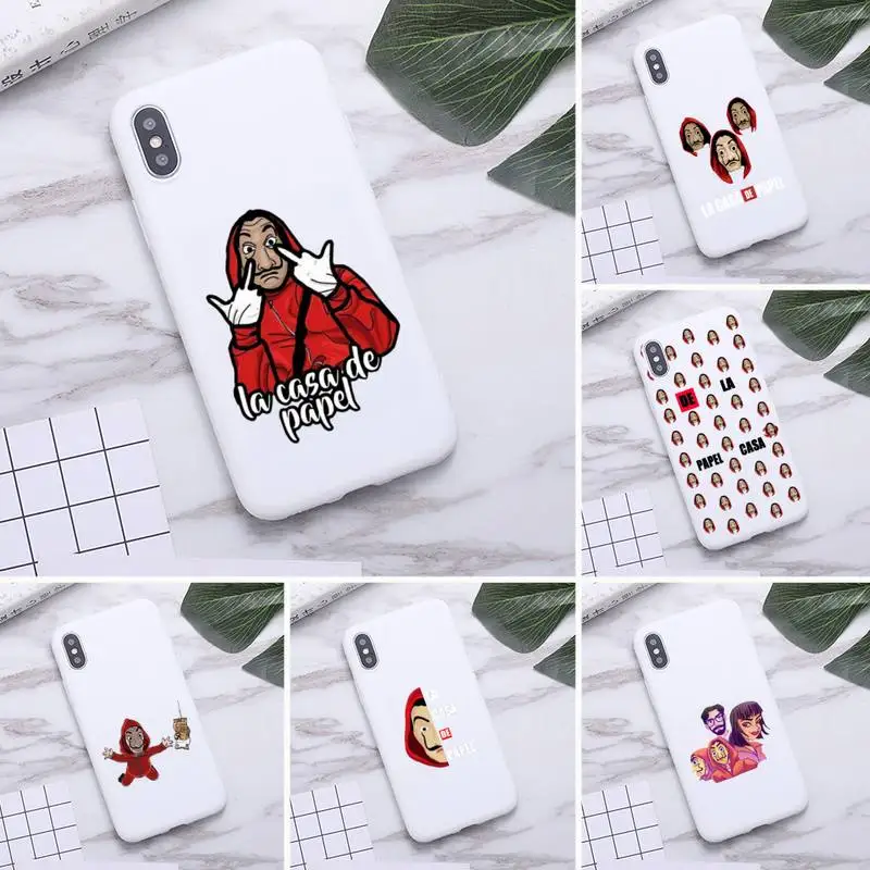 

USAKPGRT La Casa de Papel Phone Case for iPhone 11 Pro Max X XR XS 8 7 6s Plus Candy white Silicone Cases