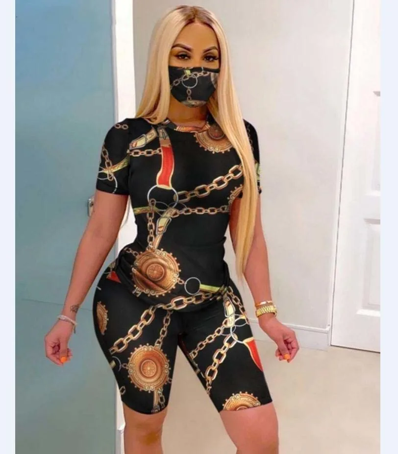 

Zoctuo Women Two Piece Short Set Streetwear Printing O Neck Tracksuit Shorts Set Summer Club Slim Tee Tops Short 2 Piece Set