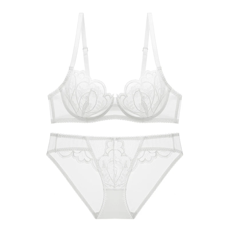 Комплект женского кружевного ультратонкого нижнего белья с прозрачными