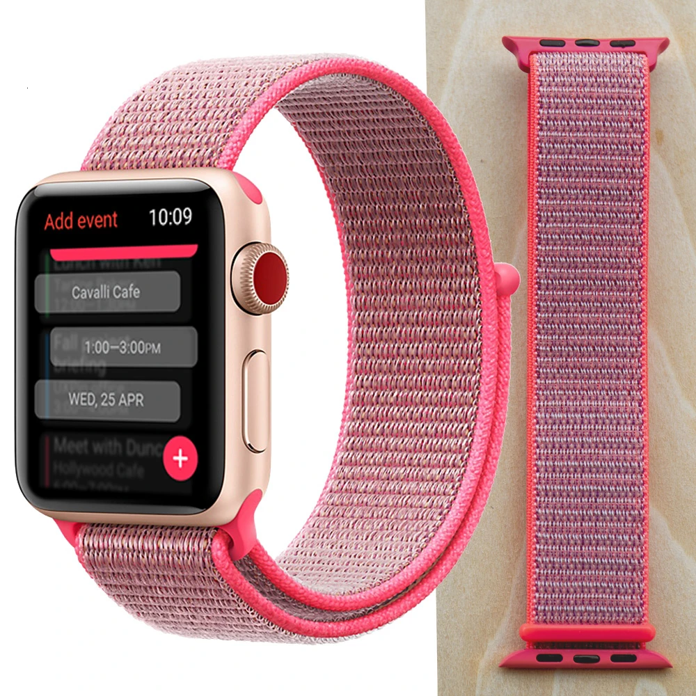 Высококачественный нейлоновый спортивный ремешок для Apple Watch, ремешок 44 мм, серия 5, 4, 3, 2, 1, дышащий тканый ремешок 42 мм, iwatch 40 мм, 38 мм - Цвет ремешка: Hot Pink