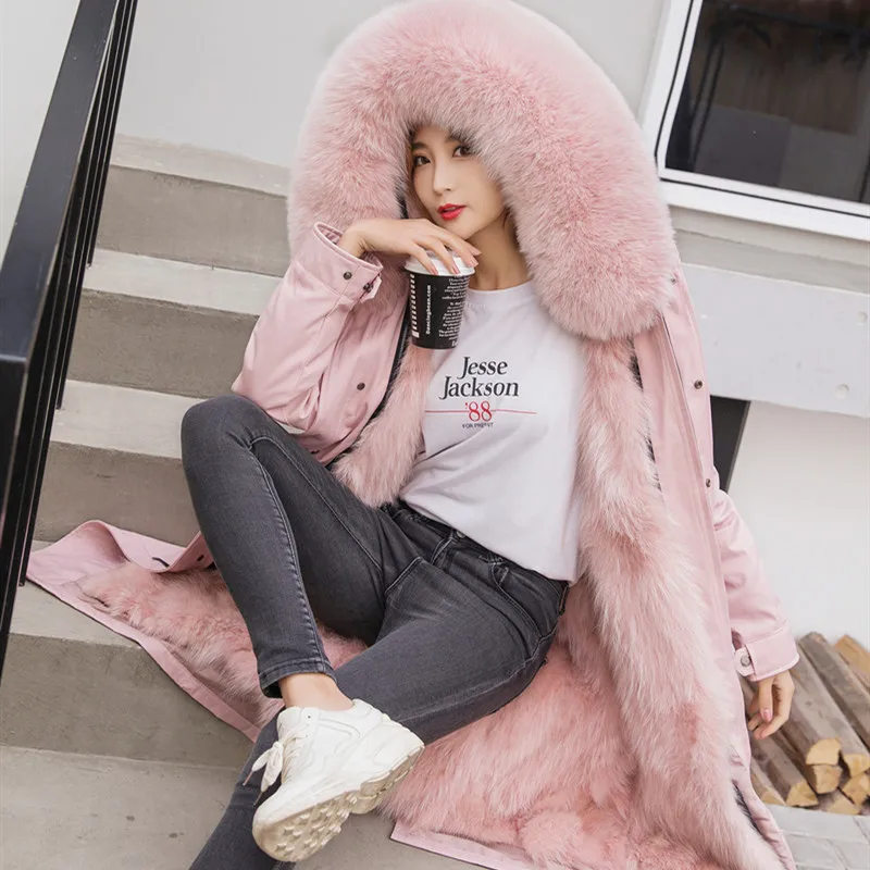 2020 New Fashion Women's Natural Fur Coat Fox Fur Hoodies Raccoon Hair Liner Long Warm Parkas for Female Plus Big Size XXXL 3XL