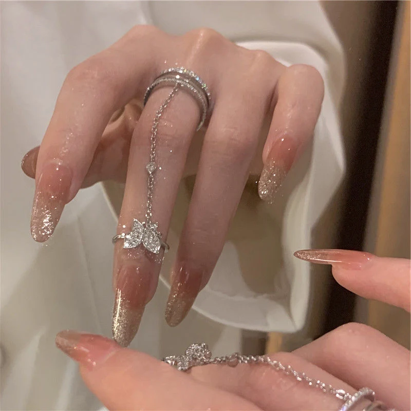 

Fashion temperament creative personality women's butterfly link double rings trend charm INS style accessories jewelry wholesale