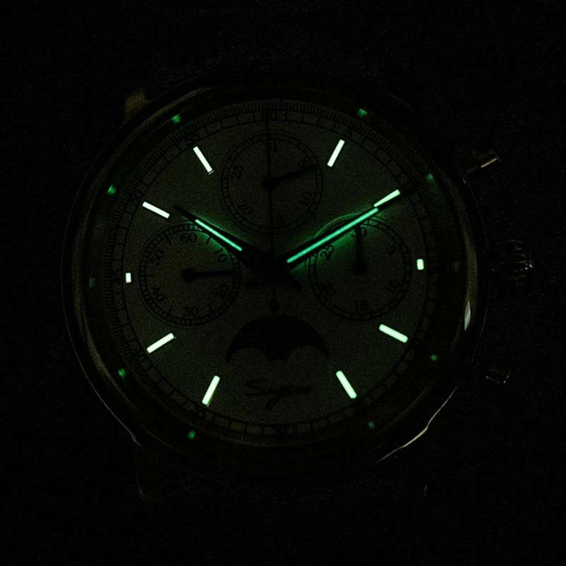 

SUGESS Mechanical Watch Luminous Hands Chronograph Watch Sapphire Moon Phase Mens Watches Automatic Mechanical Waterproof