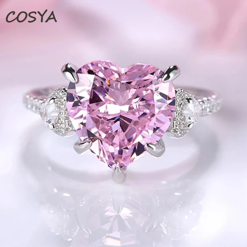 

Женское кольцо из серебра 100% пробы, с розовым сердцем