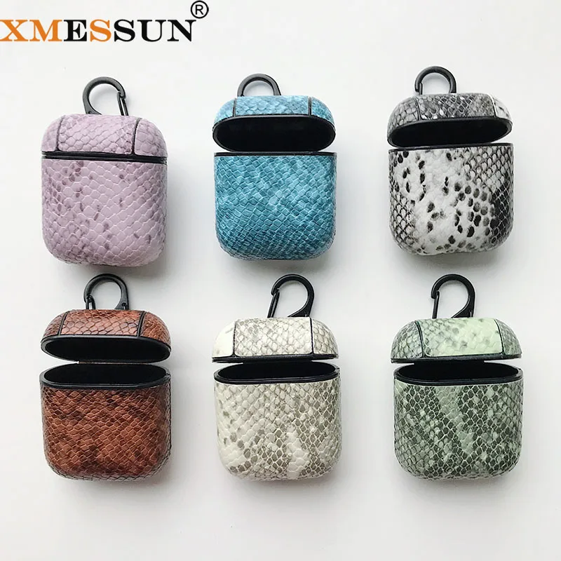 XMESSUN 2021 Новый чехол для беспроводных наушников змеиная кожа Bluetooth Air Pods защитный